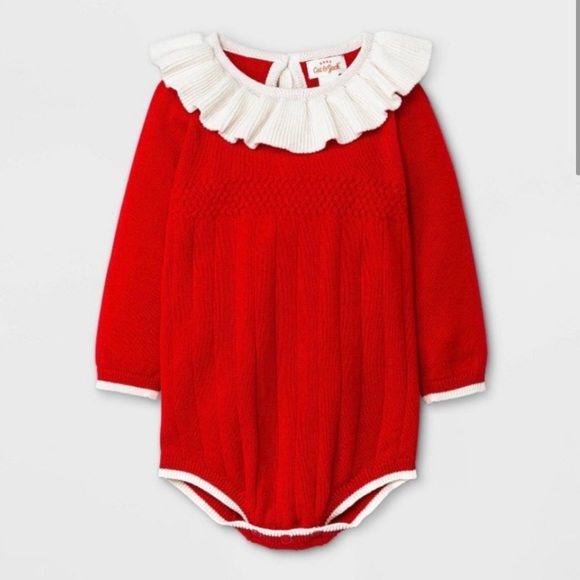 NWT Cat & Jack Red Knit Romper - Picture 1 of 3